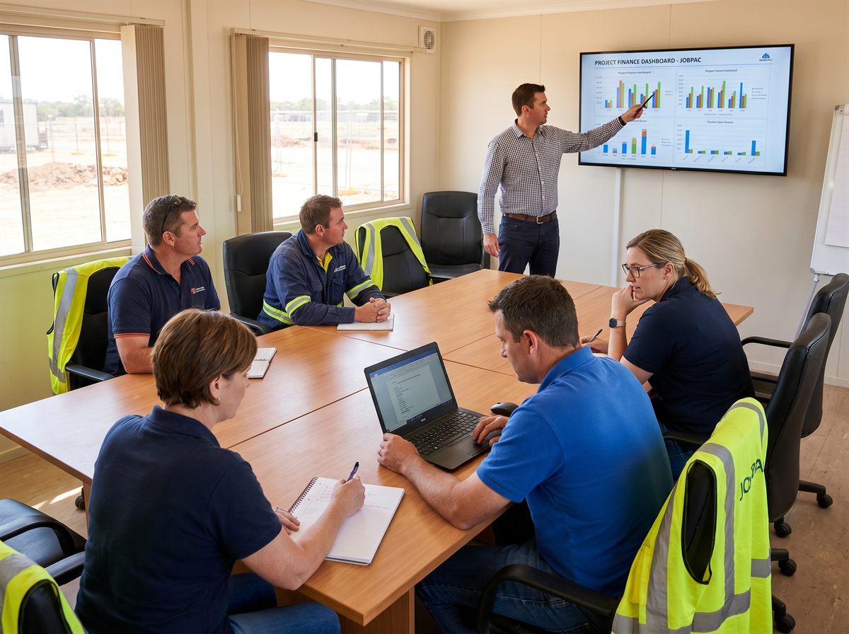 Buoy trainer delivering a Jobpac workshop to a construction finance team
